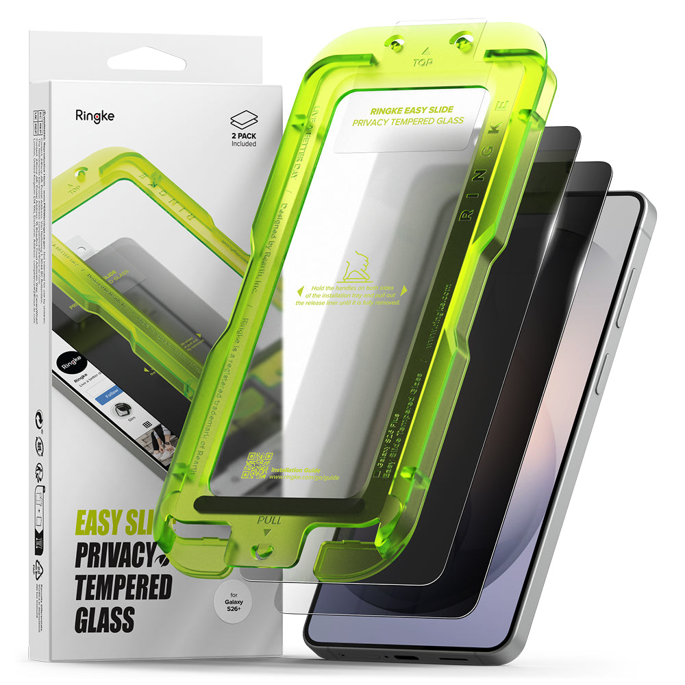 Schermbeveiligingsfolie Ringke Easy Slide voor Samsung Galaxy S26 Plus, Gehard Glas, Volledige Lijm, Set van 2 stuks, Zwart