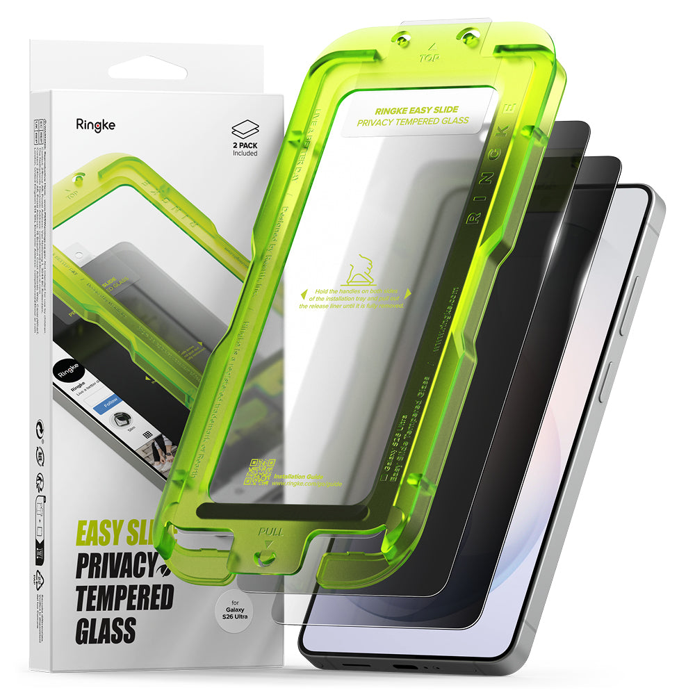 Beschermfolie Ringke Easy Slide voor Samsung Galaxy S26 Ultra, Gehard Glas, Volledige Lijm, Set van 2 stuks, Zwart