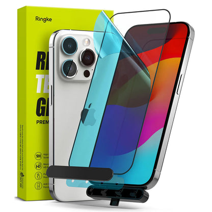 Ringke schermbeschermfolie voor Apple iPhone 15 Pro Max, gehard glas, volledige lijm, zwart
