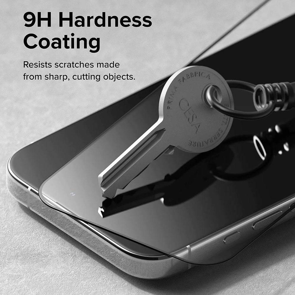 Ringke schermbeschermfolie voor Apple iPhone 15 Pro Max, gehard glas, volledige lijm, zwart