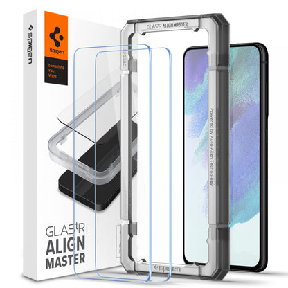 Schermbeveiligingsfolie Spigen GlastR Align Master voor Samsung Galaxy S21 FE 5G G990, Gehard Glas, Volledige Lijm, Set van 2 stuks AGL03088