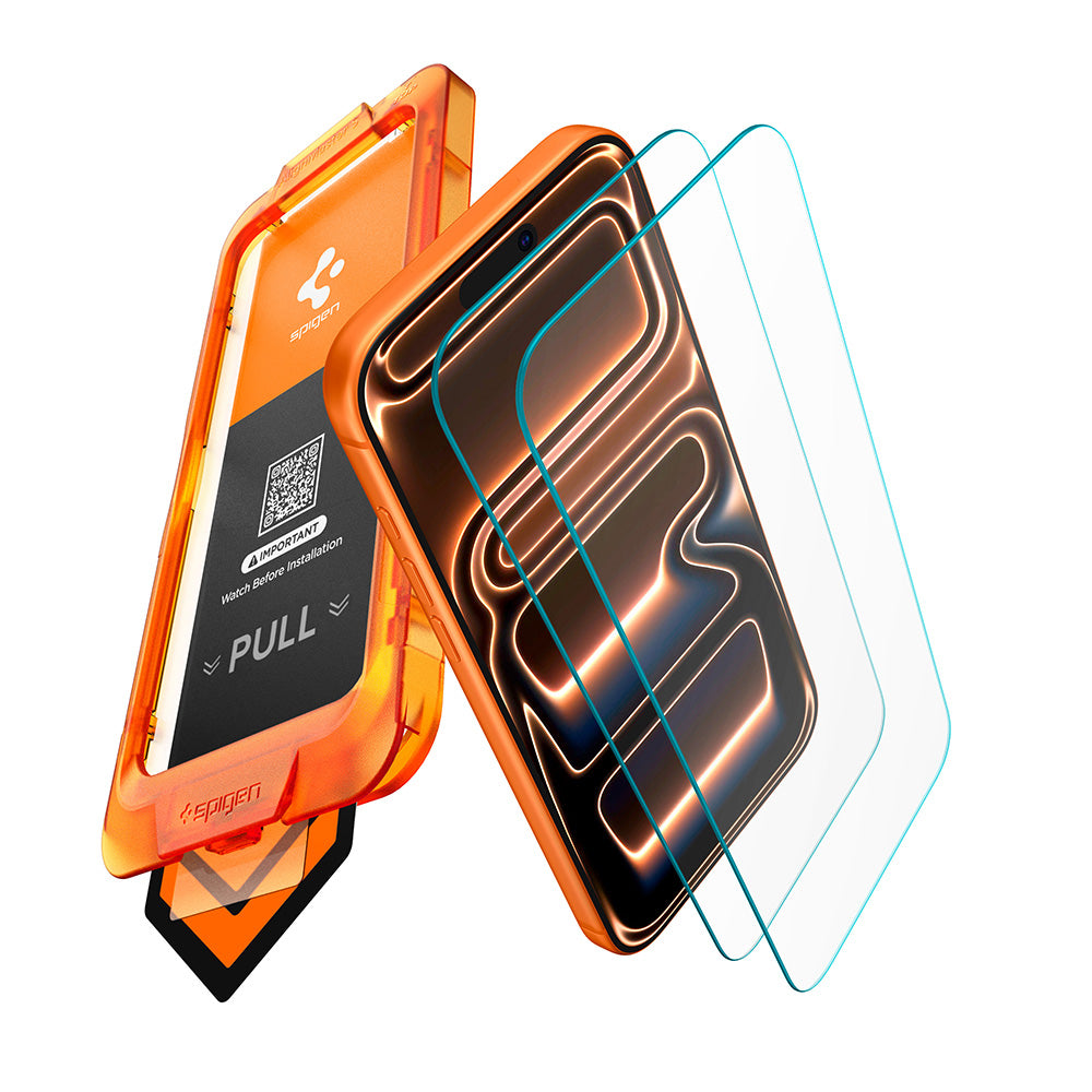 Spigen GlastR AlignMaster S schermbeschermfolie voor Apple iPhone 18 Pro Max / 17 Pro Max, gehard glas, volledige lijm, set van 2 stuks AGL10101
