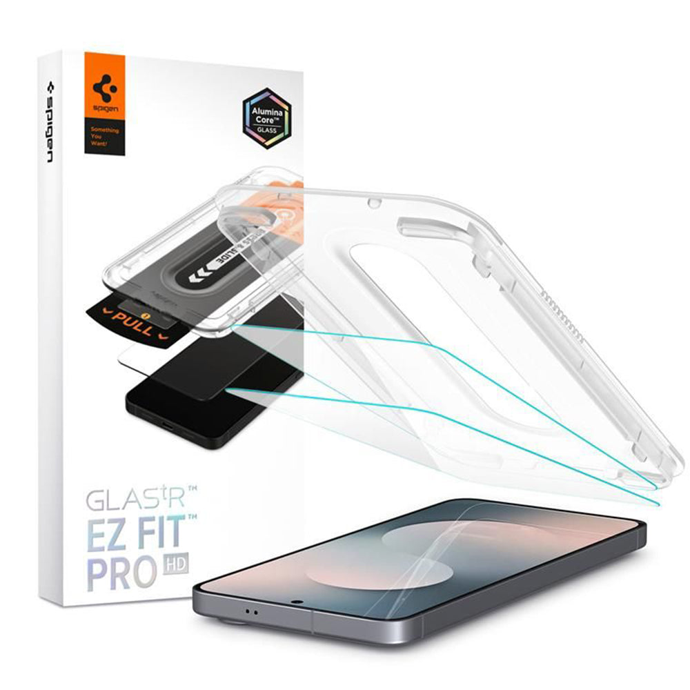 Spigen GlastR EZ FIT Pro HD schermbeschermfolie voor Samsung Galaxy S25 FE, Gehard Glas, Volledige Lijm, Set van 2 stuks