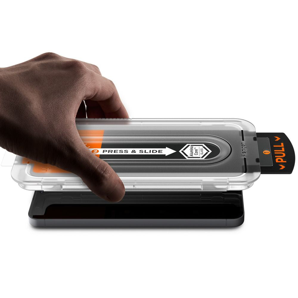 Spigen GlastR EZ FIT Pro HD schermbeschermfolie voor Samsung Galaxy S25 FE, Gehard Glas, Volledige Lijm, Set van 2 stuks