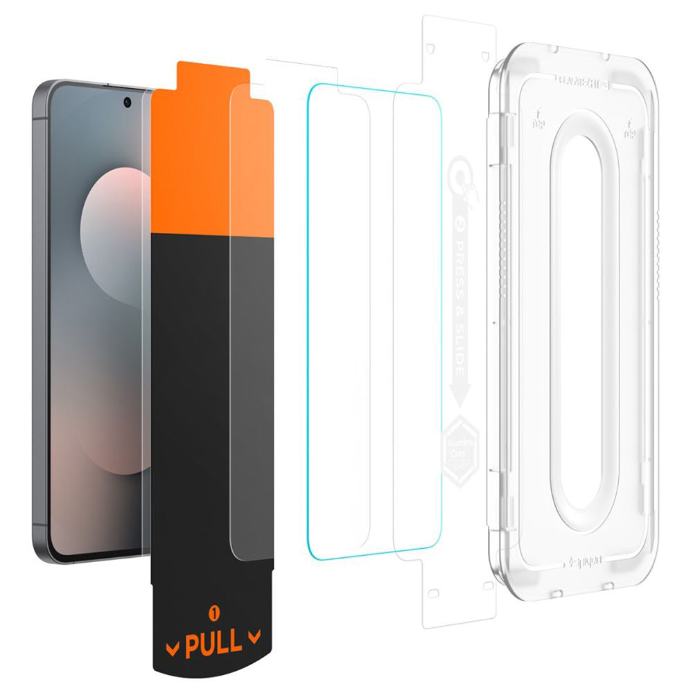 Spigen GlastR EZ FIT Pro HD schermbeschermfolie voor Samsung Galaxy S25 FE, Gehard Glas, Volledige Lijm, Set van 2 stuks