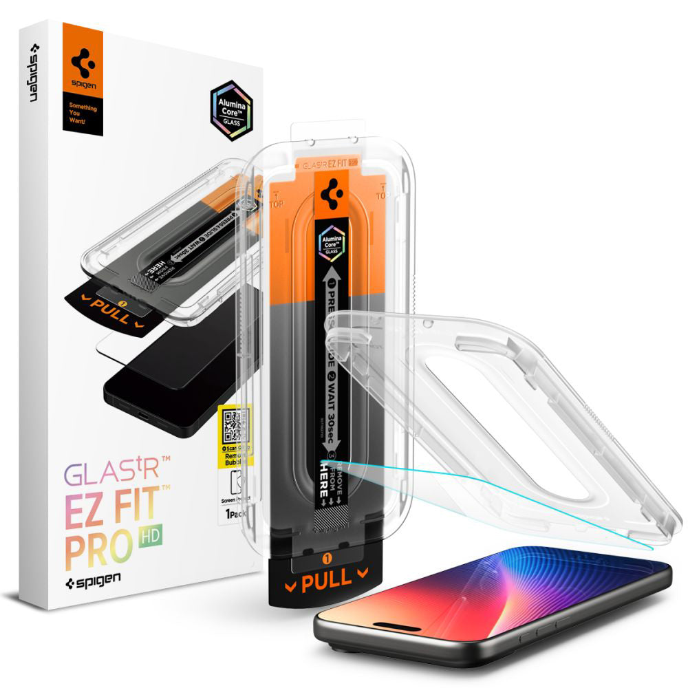 Beschermfolie Scherm Spigen GlastR EZ FIT Pro voor Apple iPhone 17 Pro / 17 / 16 Pro, Gehard Glas, Volledige Lijm