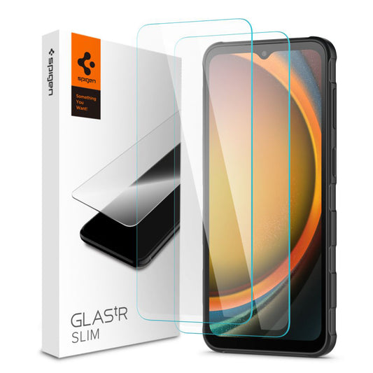 Spigen GlastR Slim schermbeschermfolie voor Samsung Galaxy XCover7 Pro / Xcover7 G556, gehard glas, volledige lijm, set van 2 stuks AGL09407