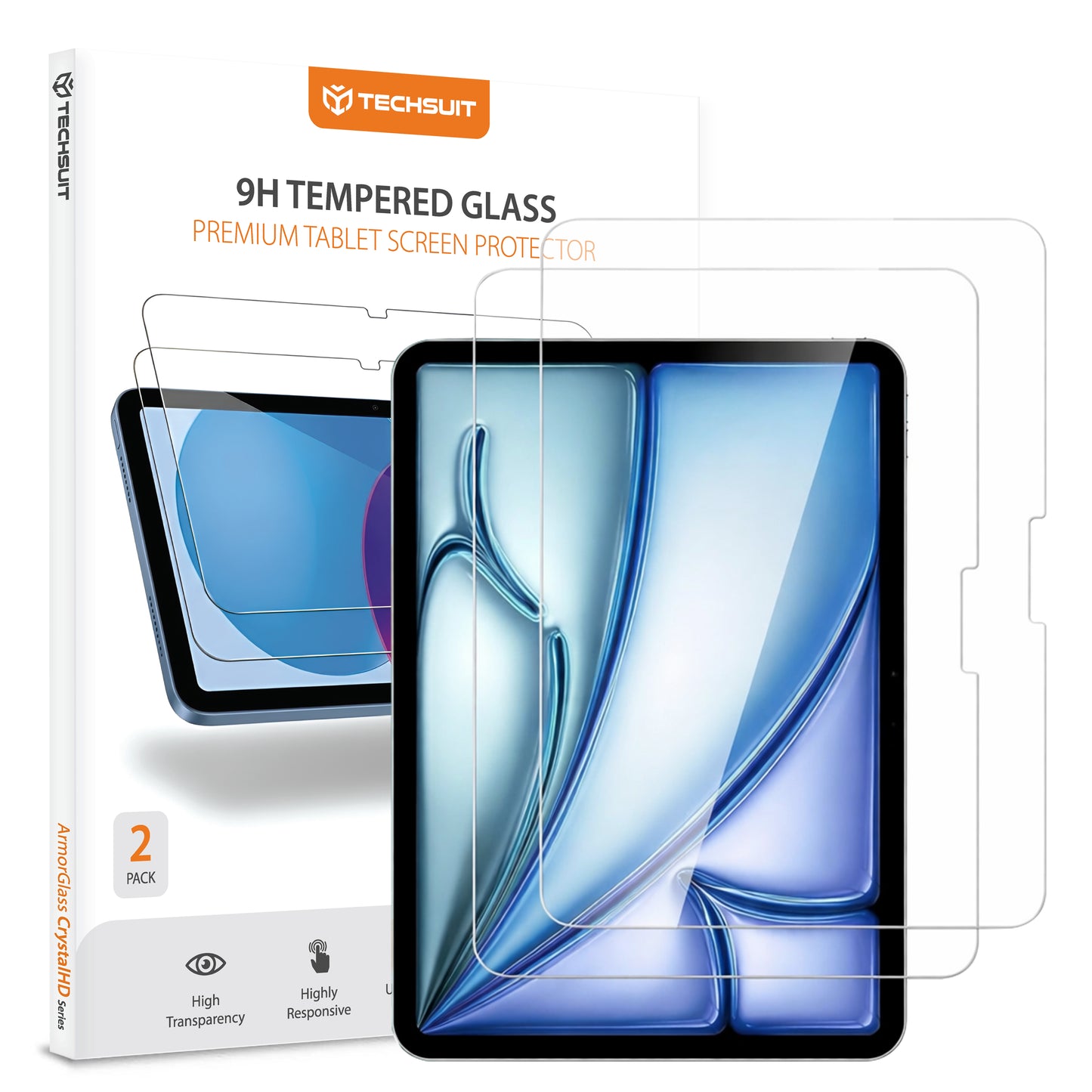 Beschermfolie Techsuit ArmorGlass CrystalHD voor Apple iPad Air 11 (2025) / Air 11 (2024), Gehard Glas, Volledige Lijm, Set van 2 stuks