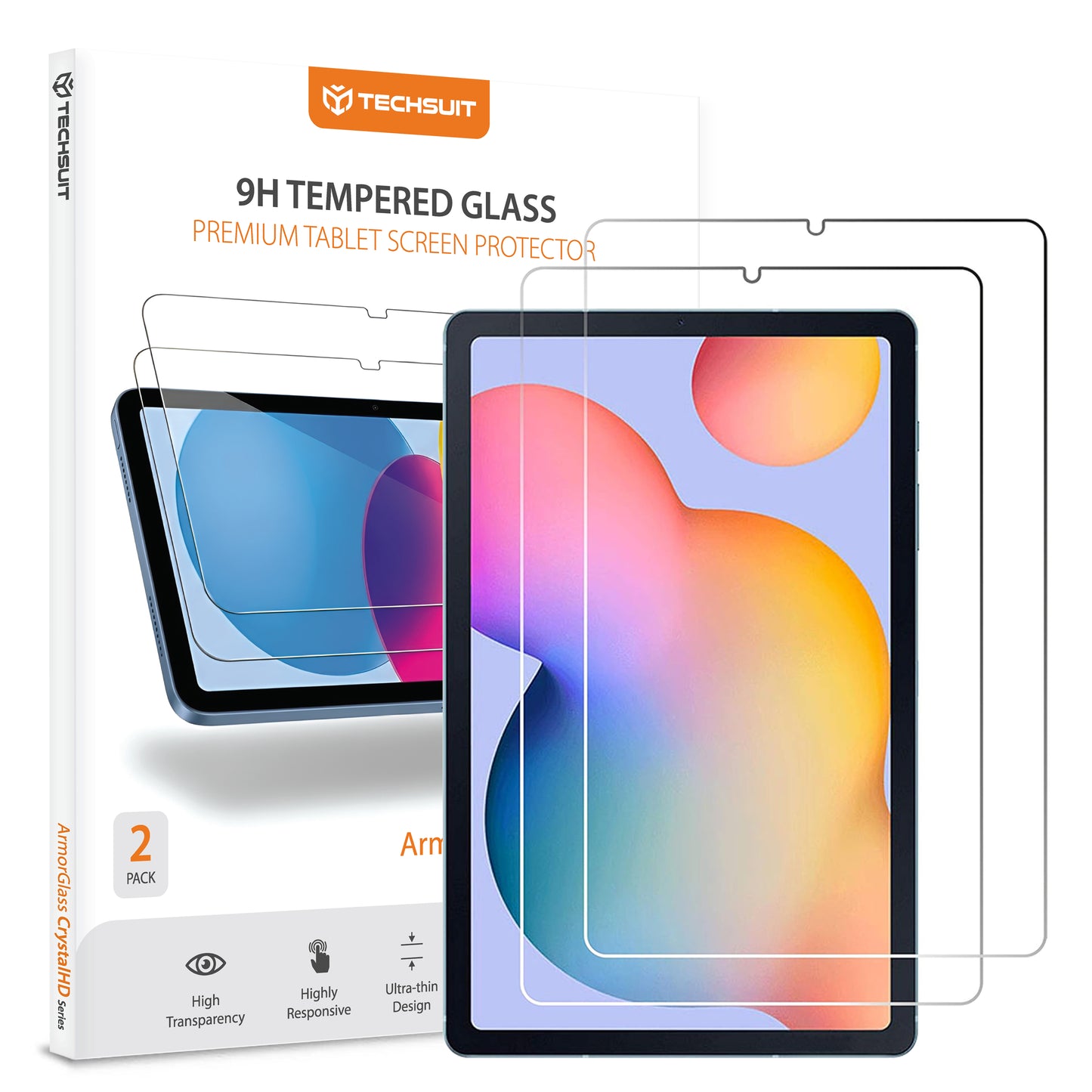 Beschermfolie Techsuit ArmorGlass CrystalHD voor Samsung Galaxy Tab S6 Lite (2024), Gehard Glas, Volledige Lijm, Set van 2 Stuks