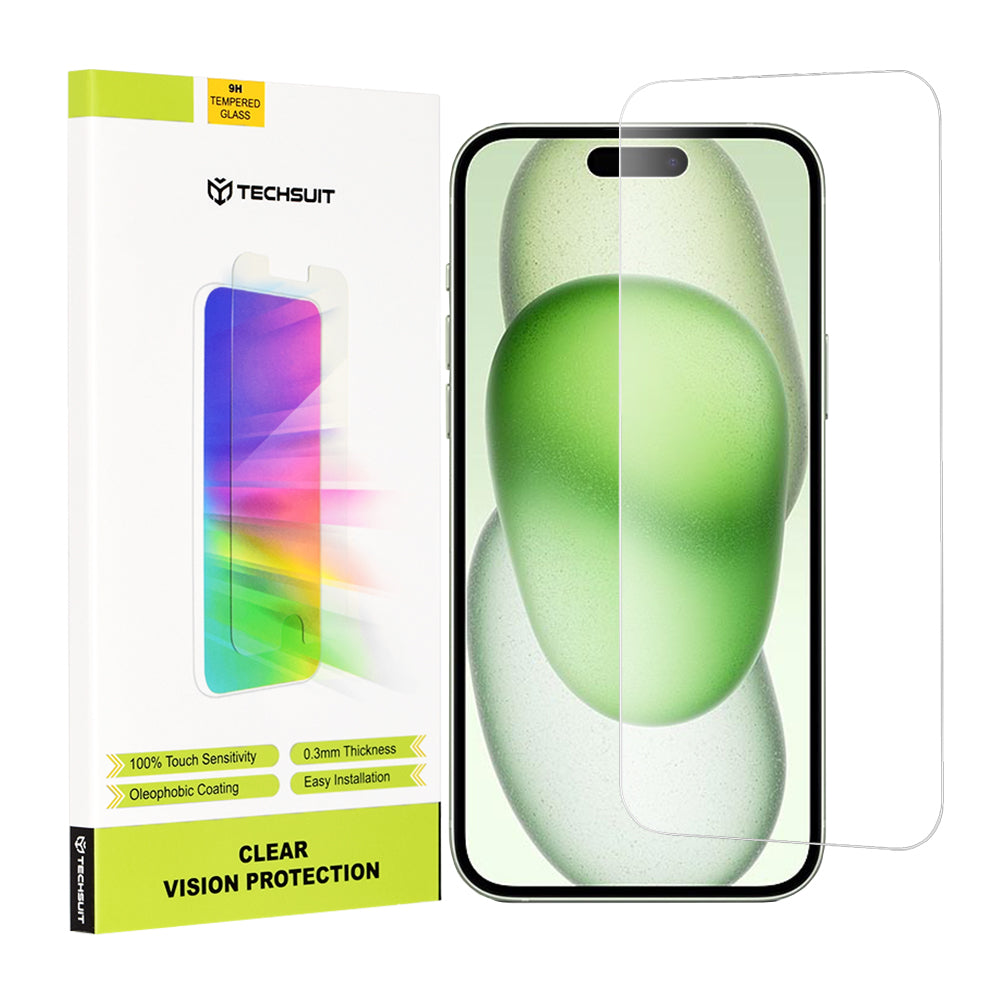 Techsuit Clear Vision schermbeschermfolie voor Apple iPhone 16 Plus / 15 Plus / 15 Pro Max, gehard glas, volledige lijm
