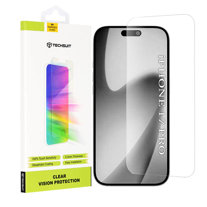 Techsuit Clear Vision schermbeschermfolie voor Apple iPhone 17 Pro, Gehard Glas, Volledige Lijm