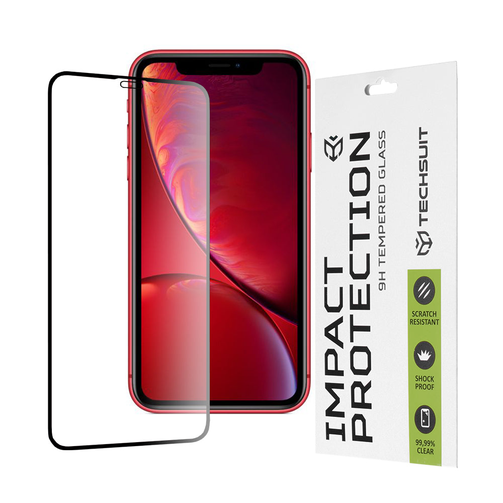 Techsuit schermbeschermfolie voor Apple iPhone 11 / XR, gehard glas, full glue, 111D, zwart