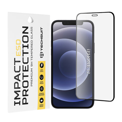 Techsuit schermbeschermfolie voor Apple iPhone 12 / 12 Pro, gehard glas, full glue, zwart