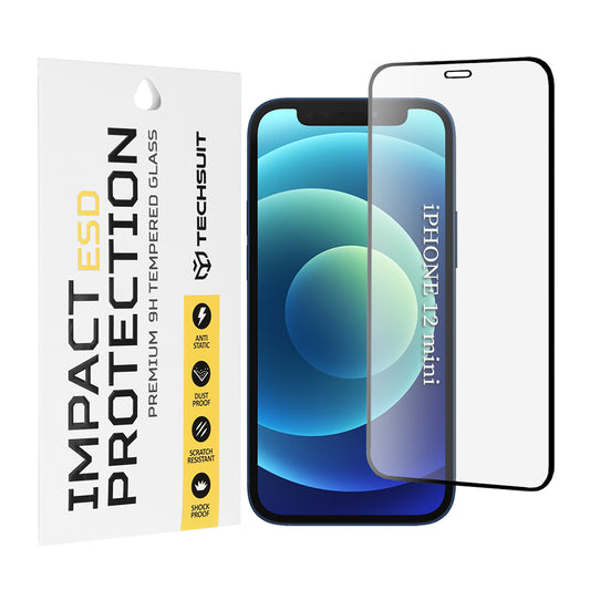 Techsuit schermbeschermfolie voor Apple iPhone 12 mini, gehard glas, full glue, zwart