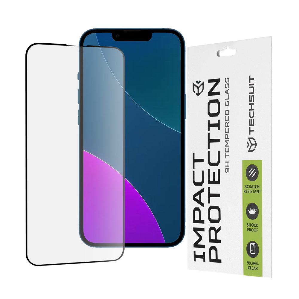 Techsuit schermbeschermfolie voor Apple iPhone 13 mini, gehard glas, full glue, 111D, zwart