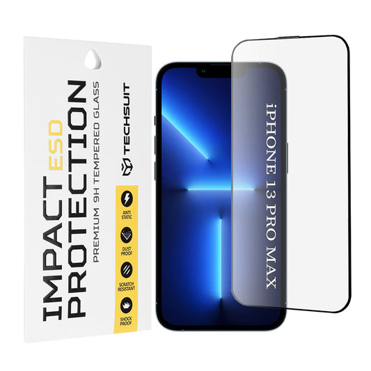 Techsuit schermbeschermfolie voor Apple iPhone 13 Pro Max, gehard glas, full glue, zwart