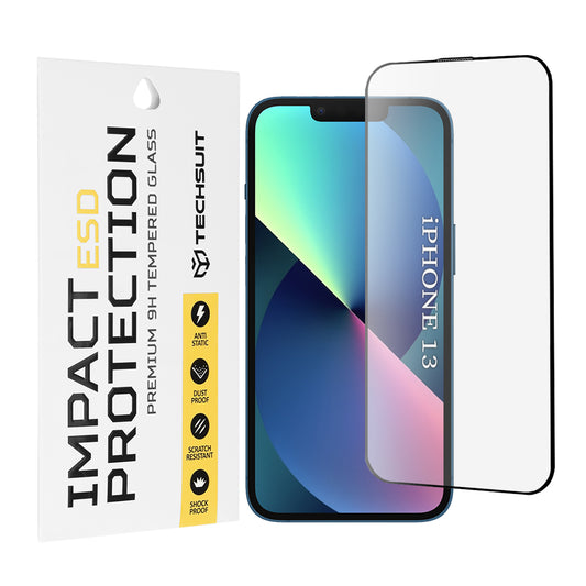 Techsuit schermbeschermfolie voor Apple iPhone 14 / 13 Pro / 13, gehard glas, full glue, zwart
