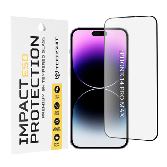 Techsuit schermbeschermfolie voor Apple iPhone 14 Pro Max, gehard glas, full glue, zwart