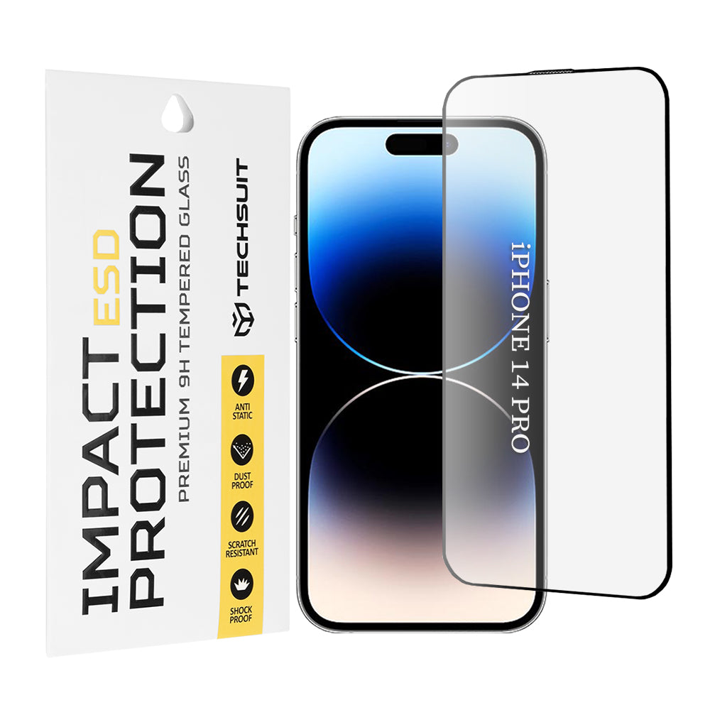 Techsuit schermbeschermfolie voor Apple iPhone 14 Pro, gehard glas, full glue, zwart