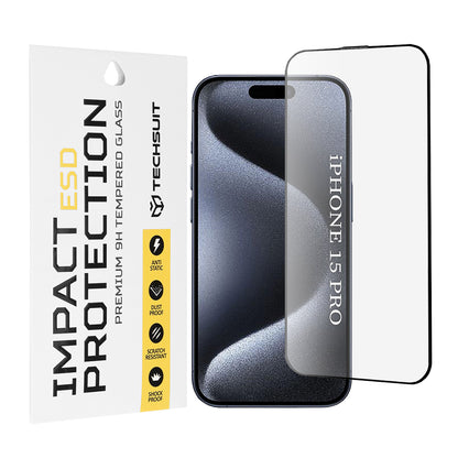 Techsuit schermbeschermfolie voor Apple iPhone 15 Pro, gehard glas, full glue, zwart