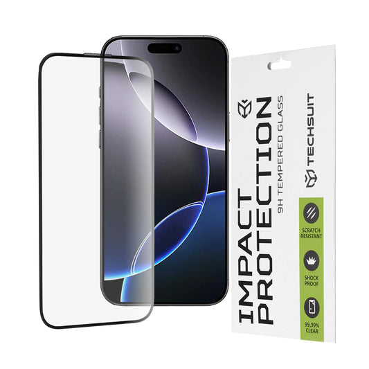 Techsuit schermbeschermfolie voor Apple iPhone 16 Pro Max, gehard glas, full glue, 111D, zwart