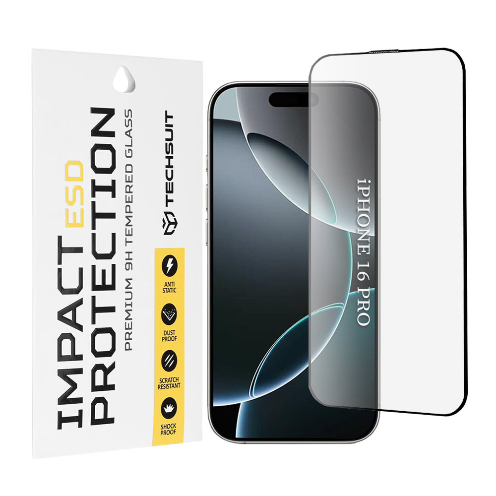 Techsuit schermbeschermfolie voor Apple iPhone 16 Pro, gehard glas, full glue, zwart