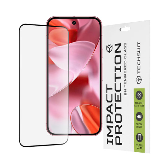 Techsuit schermbeschermfolie voor Google Pixel 9 / 9 Pro, gehard glas, full glue, 111D, zwart