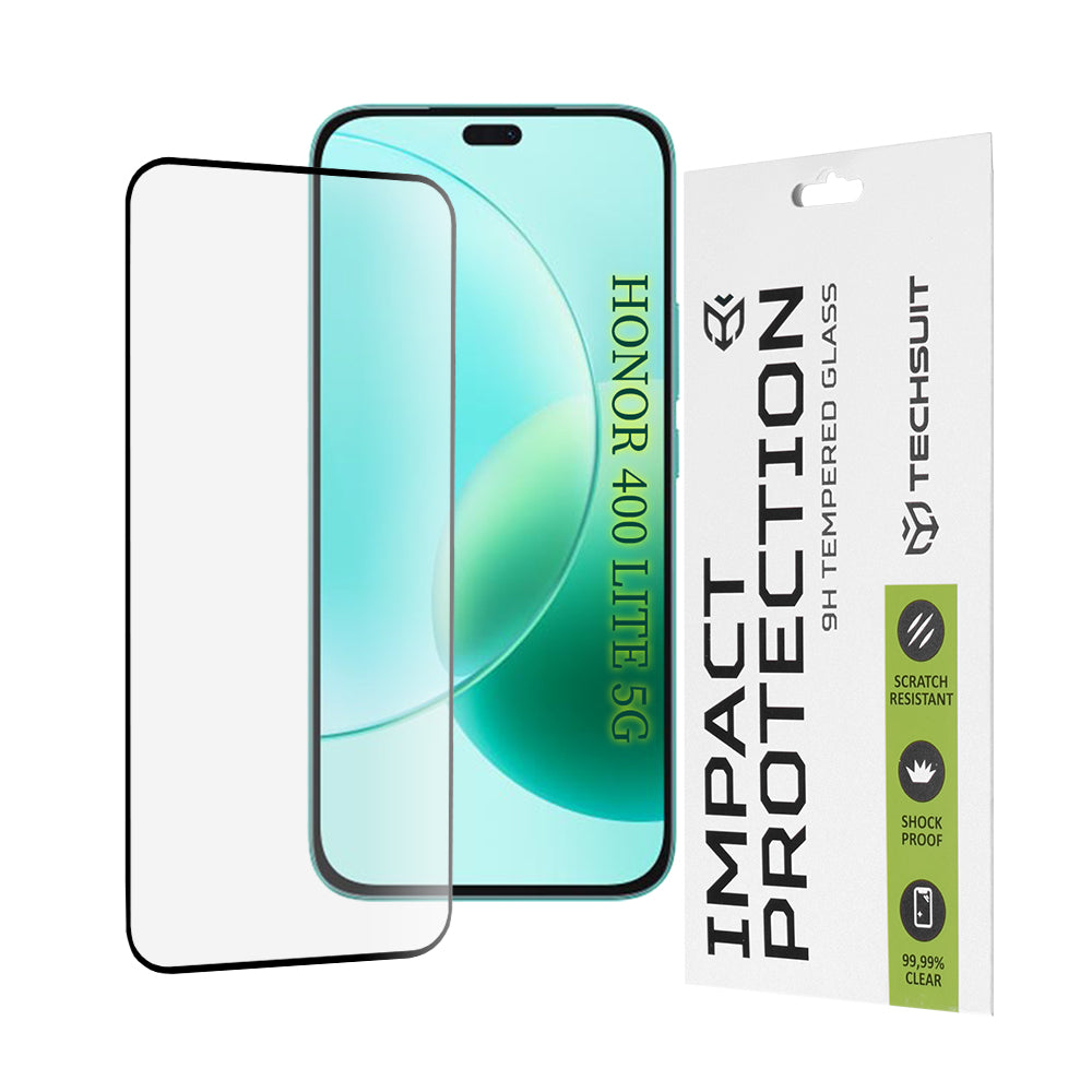 Techsuit schermbeschermfolie voor Honor 400 Lite / X8c / X8b, gehard glas, full glue, 111D, zwart