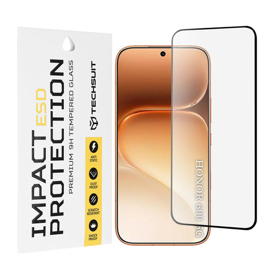 Techsuit schermbeschermfolie voor Honor 600 Pro / 600, gehard glas, full glue, zwart