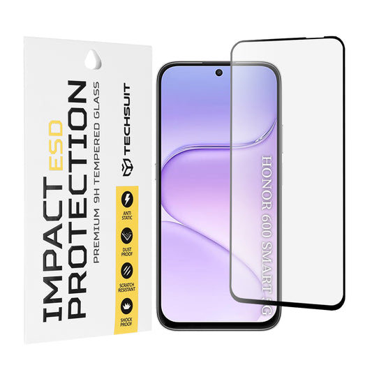 Techsuit schermbeschermfolie voor Honor 600 Smart, gehard glas, full glue, zwart