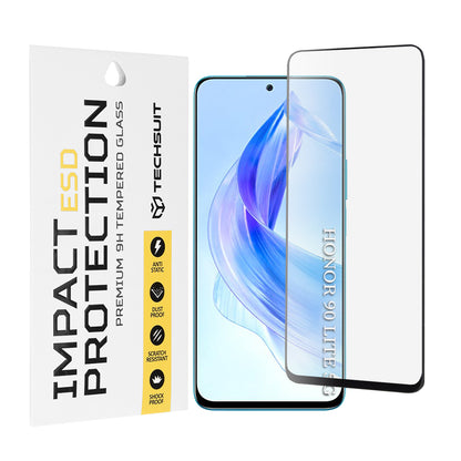 Techsuit schermbeschermfolie voor Honor 90 Lite, gehard glas, full glue, zwart