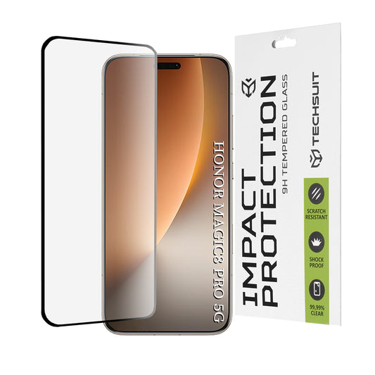 Beschermfolie Techsuit Scherm voor Honor Magic8 Pro, Gehard Glas, Volledige Lijm, 111D, Zwart