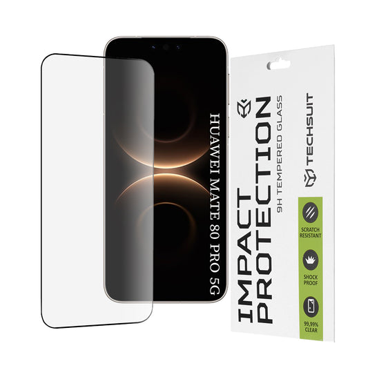 Techsuit schermbeschermfolie voor Huawei Mate 80 Pro, Gehard Glas, Full Glue, 111D, Zwart