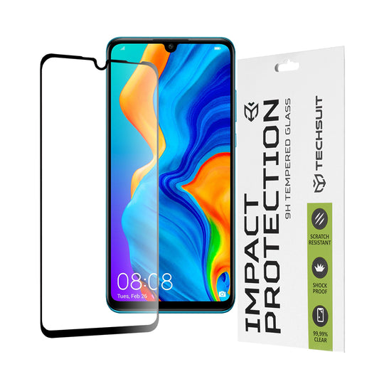 Techsuit schermbeschermfolie voor Huawei P30 lite New Edition / P30 lite, gehard glas, full glue, 111D, zwart