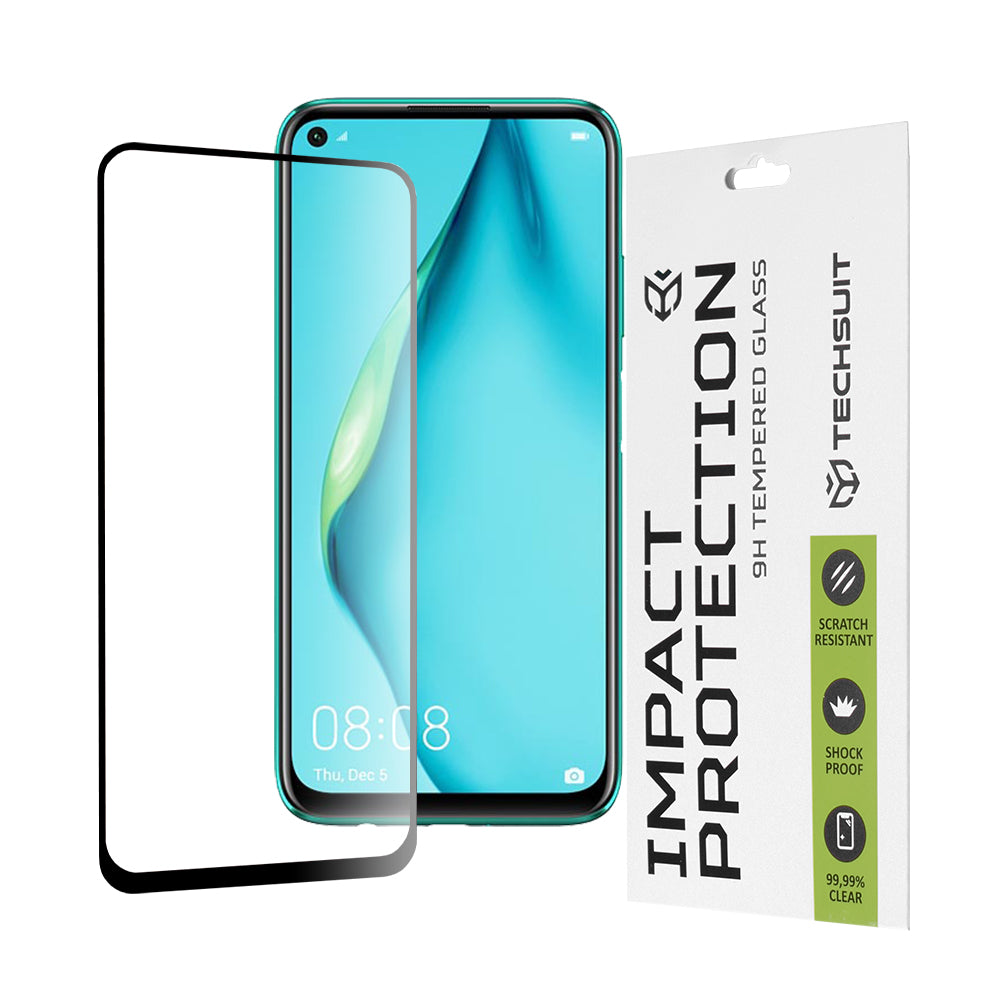 Techsuit schermbeschermfolie voor Huawei P40 lite 4G / P20 lite (2019), gehard glas, full glue, 111D, zwart