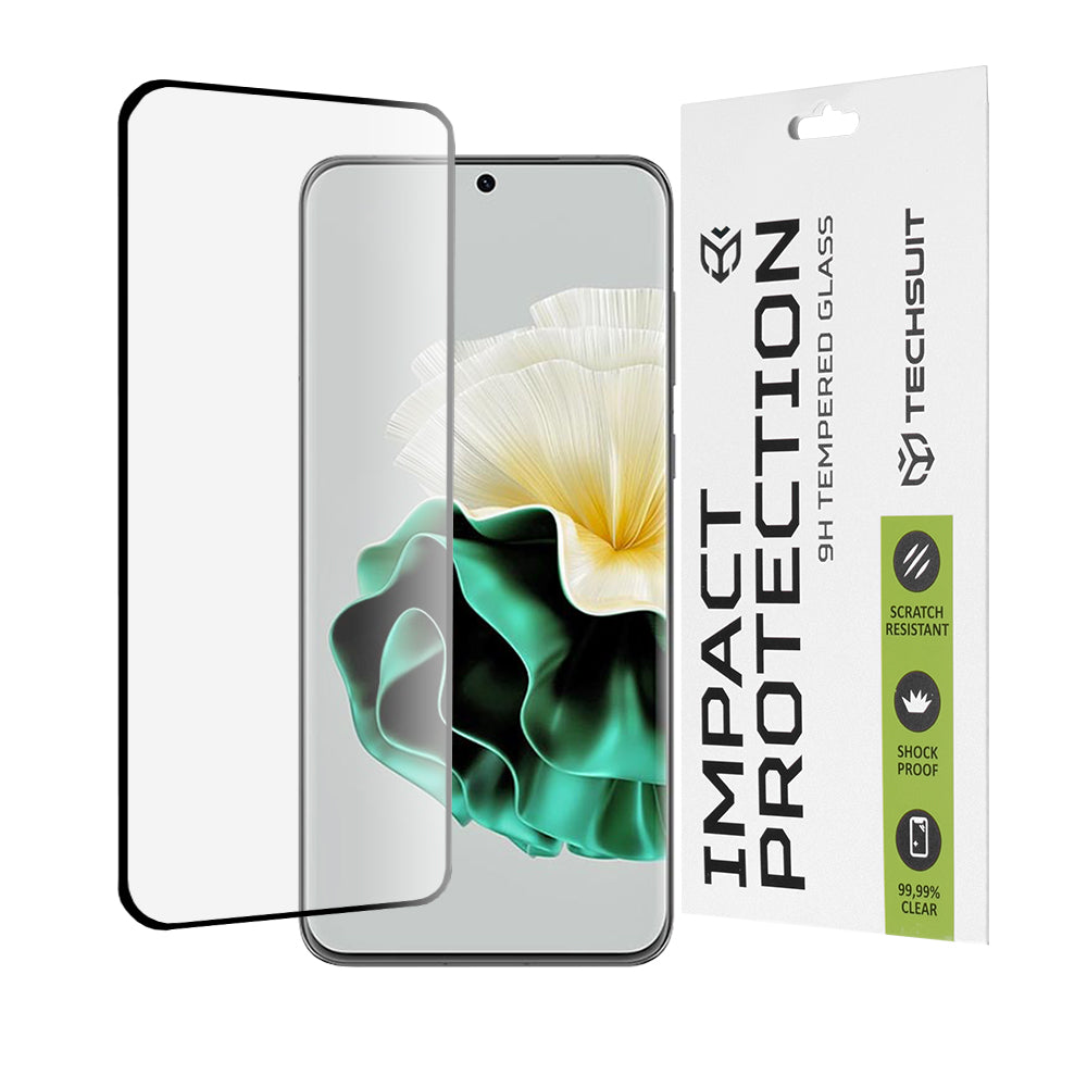 Techsuit schermbeschermfolie voor Huawei P60, gehard glas, full glue, 111D, zwart