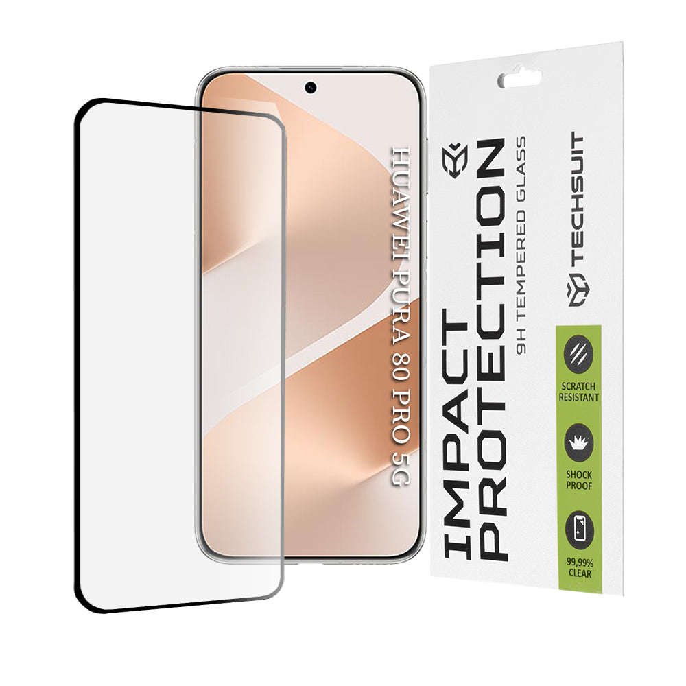 Techsuit schermbeschermfolie voor Huawei Pura 80 Pro, gehard glas, full glue, 111D, zwart
