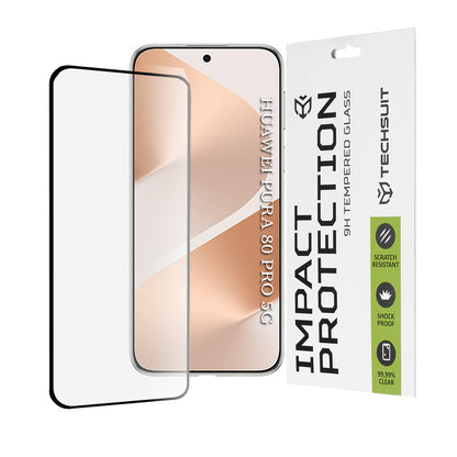 Techsuit schermbeschermfolie voor Huawei Pura 80 Pro, gehard glas, full glue, 111D, zwart