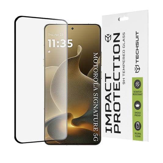 Techsuit schermbeschermfolie voor Motorola Edge 70 Ultra / Signature, Gehard Glas, 111D, Volledige Lijm, Zwart