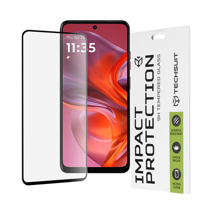 Techsuit schermbeschermfolie voor Motorola Moto E15 / G05, gehard glas, full glue, 111D, zwart