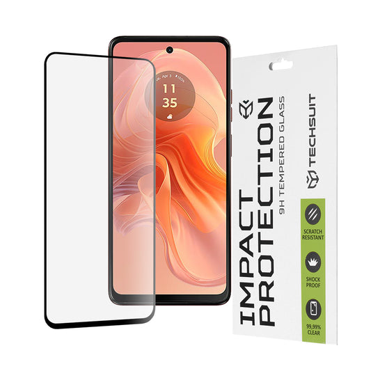 Techsuit schermbeschermfolie voor Motorola Moto G04s / E14 / G24 Power / G04 / G24, gehard glas, full glue, 111D, zwart