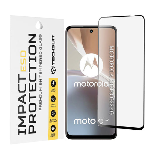 Techsuit schermbeschermfolie voor Motorola Moto G32, gehard glas, full glue, zwart