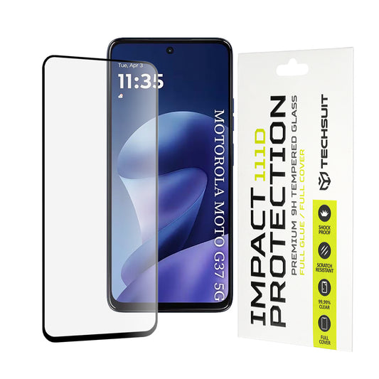 Techsuit schermbeschermfolie voor Motorola Moto G47 / G37 Power / G37, gehard glas, full glue, 111D, zwart