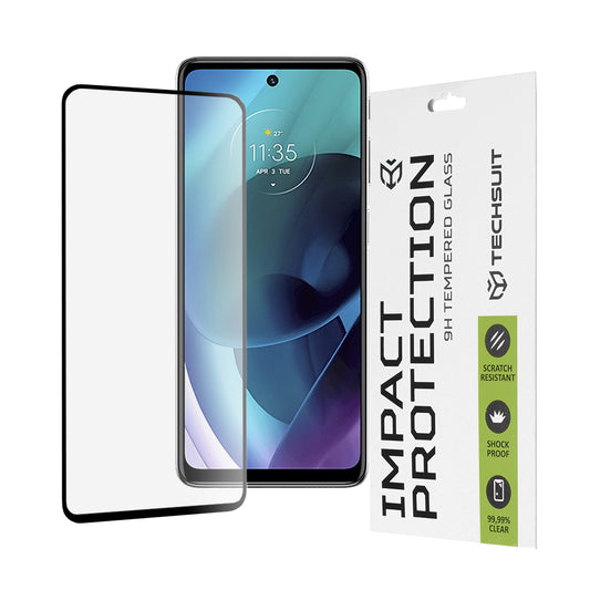 Techsuit schermbeschermfolie voor Motorola Moto G51 5G, gehard glas, full glue, 111D, zwart