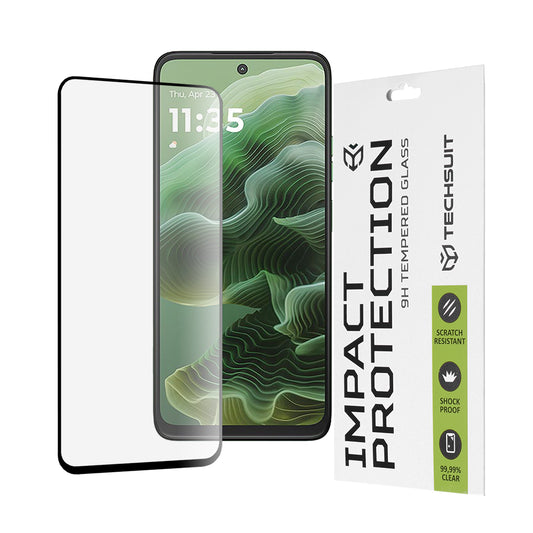 Techsuit schermbeschermfolie voor Motorola Moto G56 / G35, gehard glas, full glue, 111D, zwart