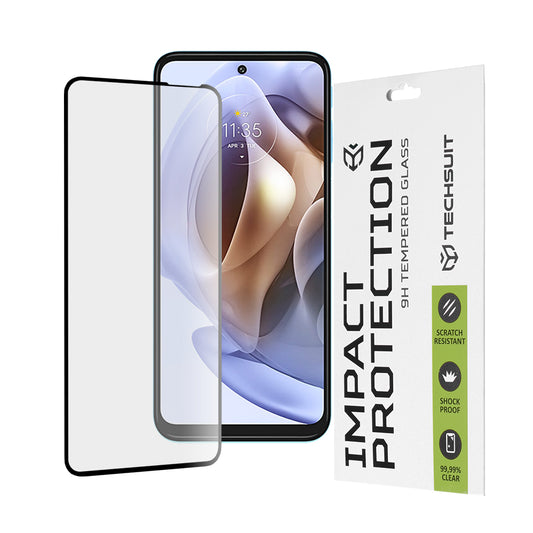 Techsuit schermbeschermfolie voor Motorola Moto G62 5G / G31 / G41 / G71 5G, gehard glas, full glue, 111D, zwart