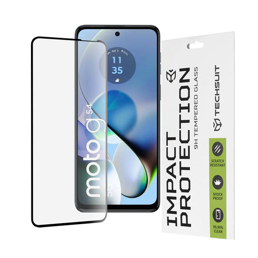 Techsuit schermbeschermfolie voor Motorola Moto G64 / G54 Power Edition / G14 / G54, gehard glas, full glue, 111D, zwart