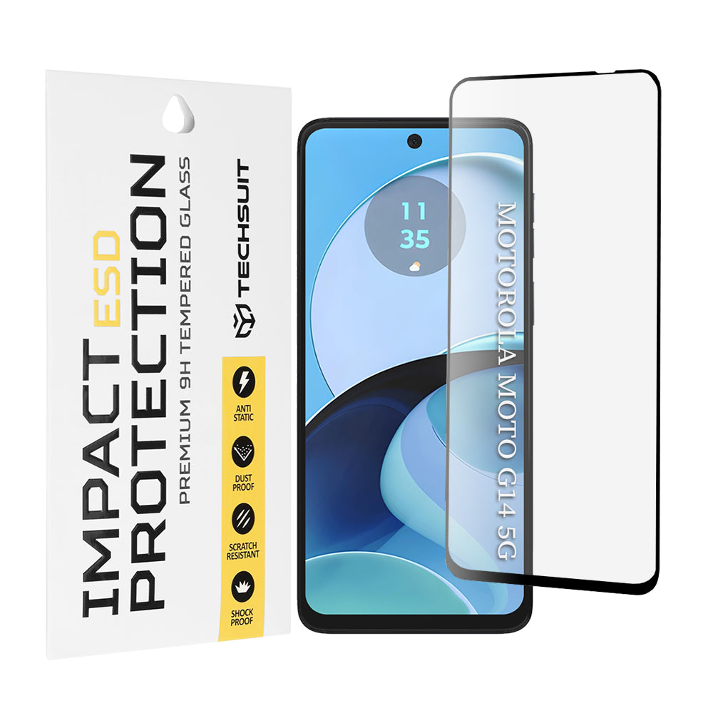 Techsuit schermbeschermfolie voor Motorola Moto G64 / G54 Power Edition / G14 / G54, gehard glas, full glue, zwart