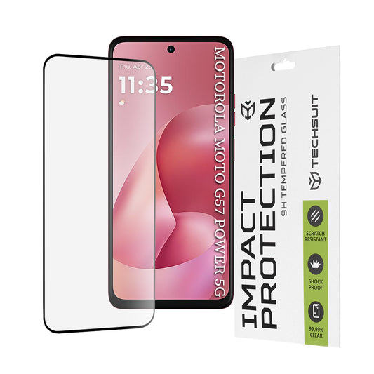 Schermbeveiligingsfolie Techsuit voor Motorola Moto G67 Power / G57 Power, Gehard Glas, Volledige Lijm, 111D, Zwart