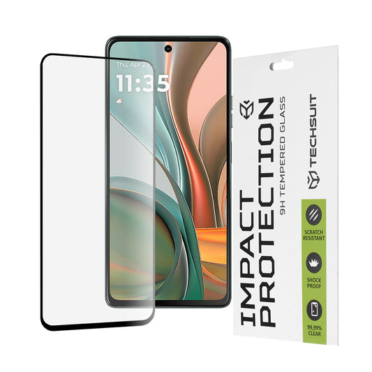 Techsuit schermbeschermfolie voor Motorola Moto G75, gehard glas, full glue, 111D, zwart